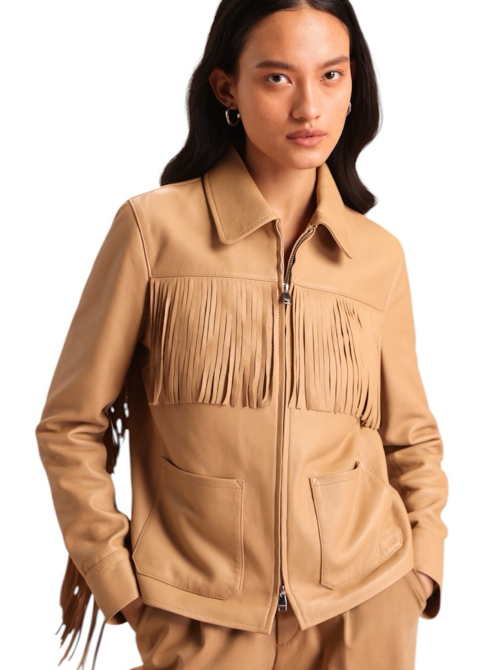 Danier NWT Women’s Ange Latte Brown Fringe Leather Jacket Size XS NEW - Picture 2 of 12